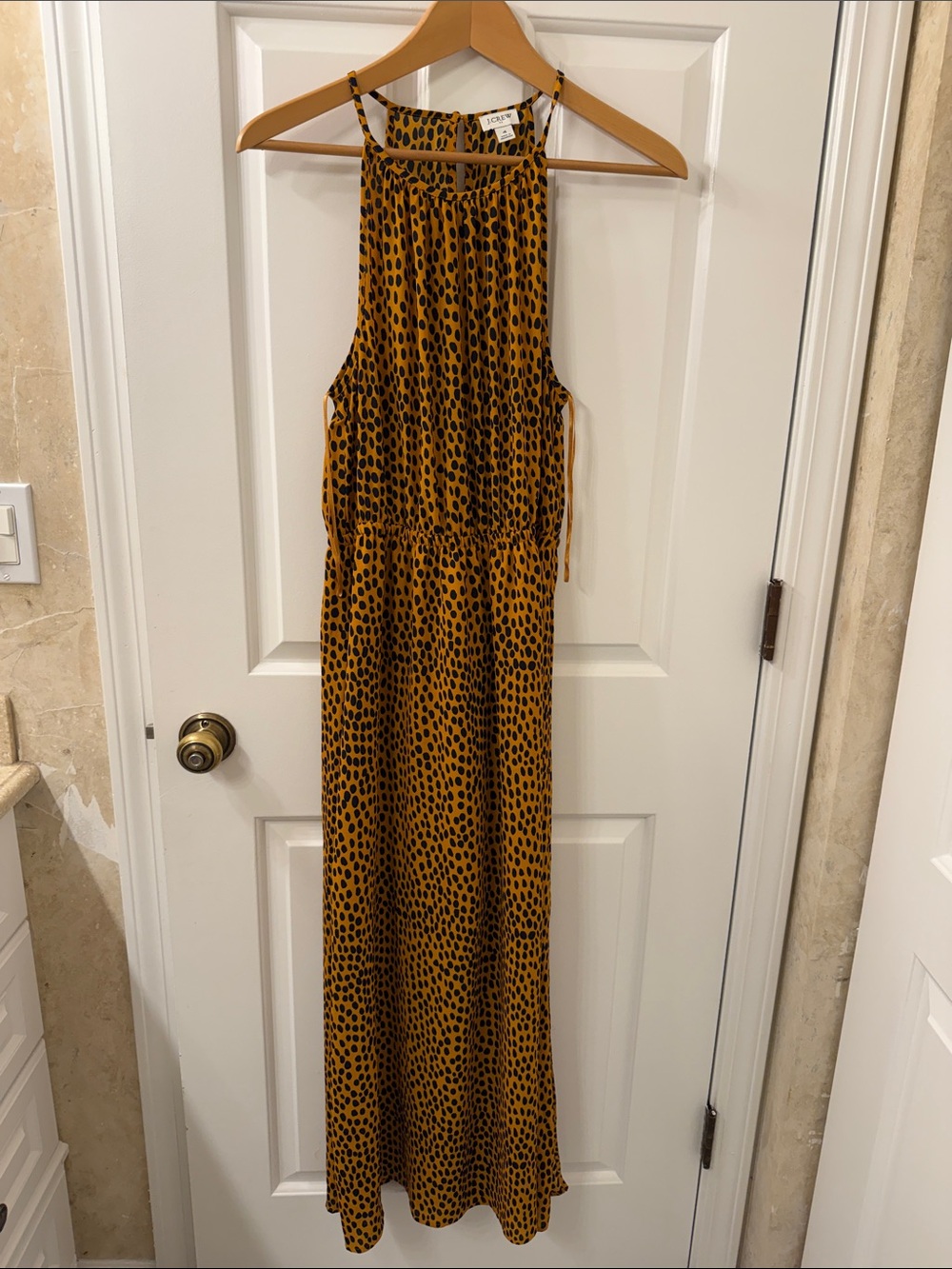 J.Crew Mustard Yellow and Black Spotted Halter Dress